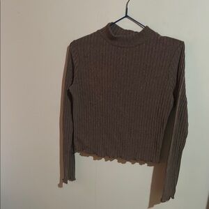 Brown Ribbed Crop Top